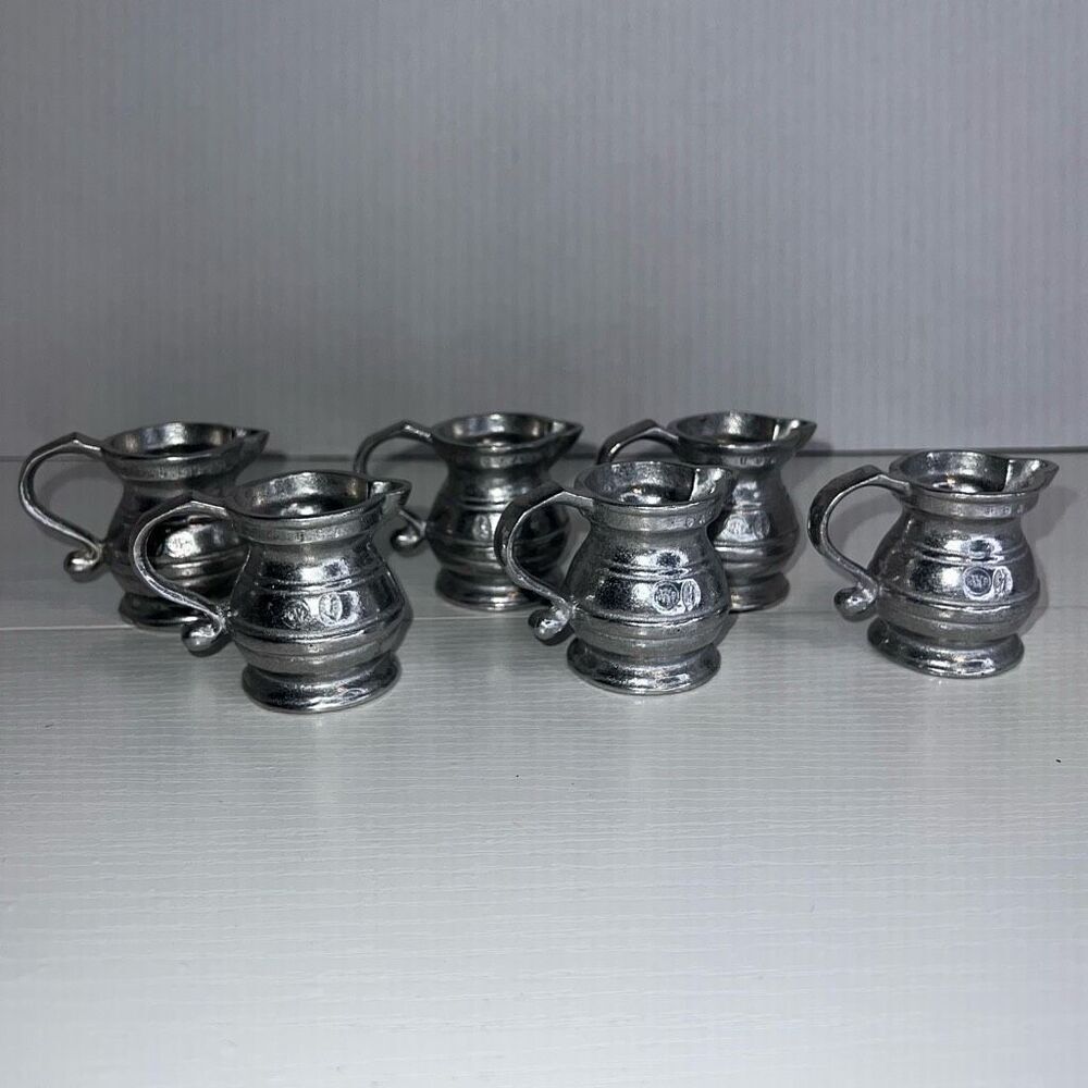 Vintage Wilton Armetale Pewter Small Creamer Pitcher Set Of 6 Stamped RWP 2”